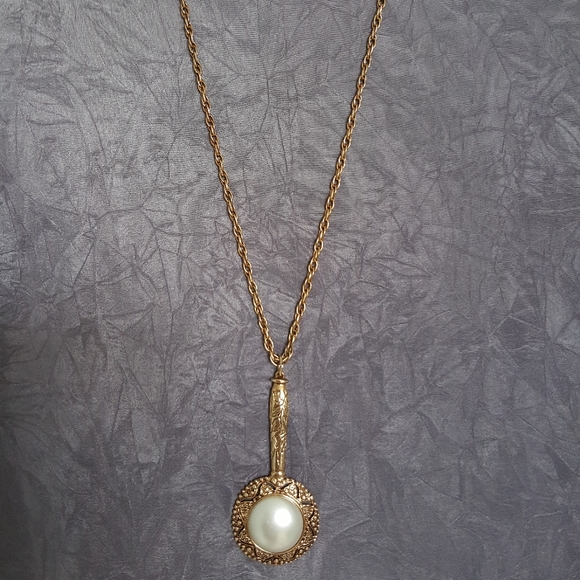 Art Deco Gold Plated Chain with Secret Mirror Pend - Picture 3 of 7